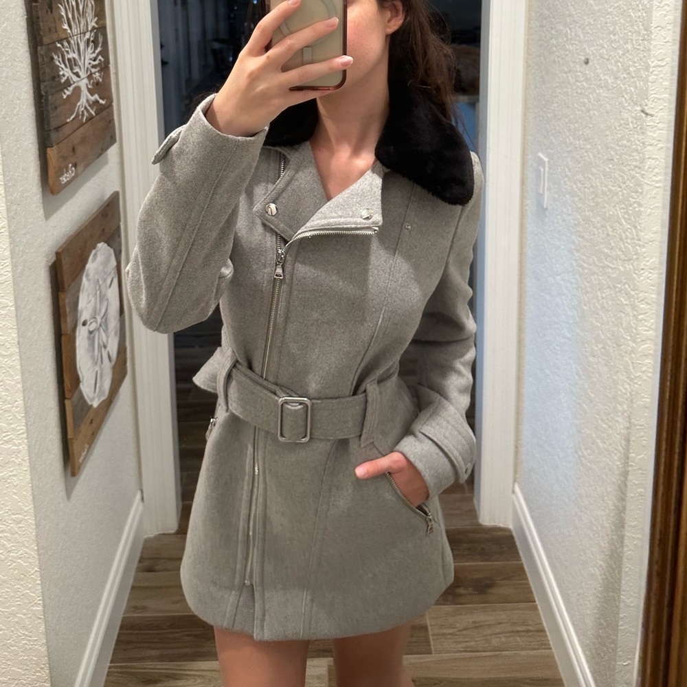 Express grey and black winter coat